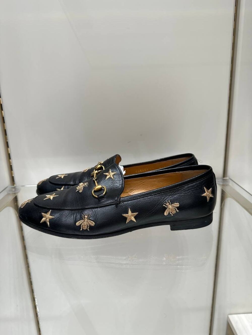 Gucci Jordaan Bee & Star Embroidered Leather Loafers Sz.40